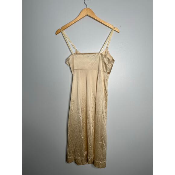 L'eggs Women's‎ Vintage Adjustable Strap Gold Midi Slip Dress Size M - Picture 6 of 6